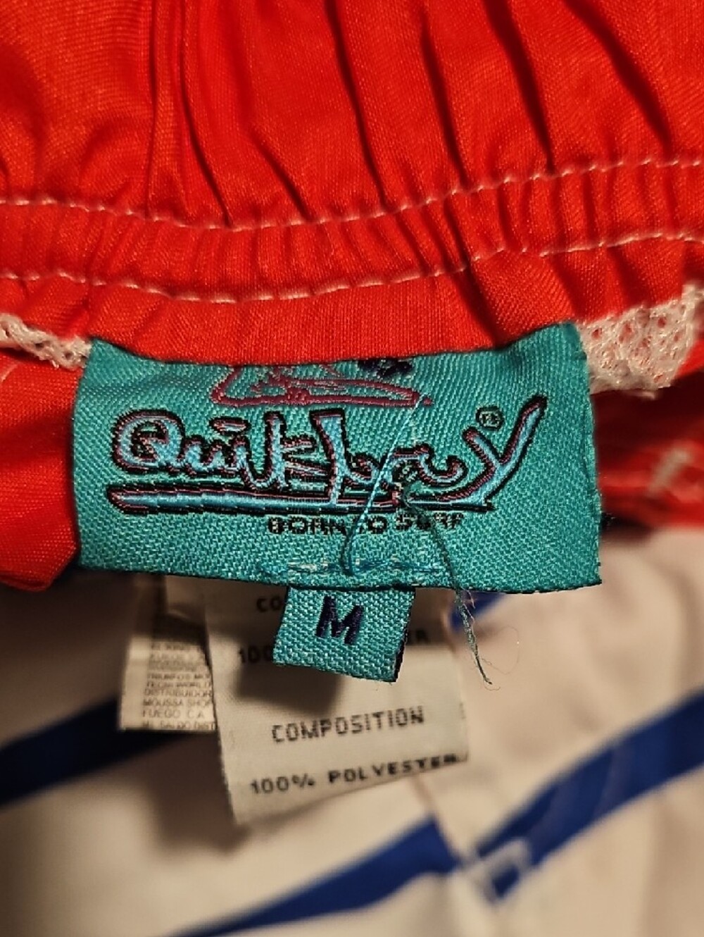Quiksilver Red, Navy & White Striped Swim Trunks - Picture 2 of 4